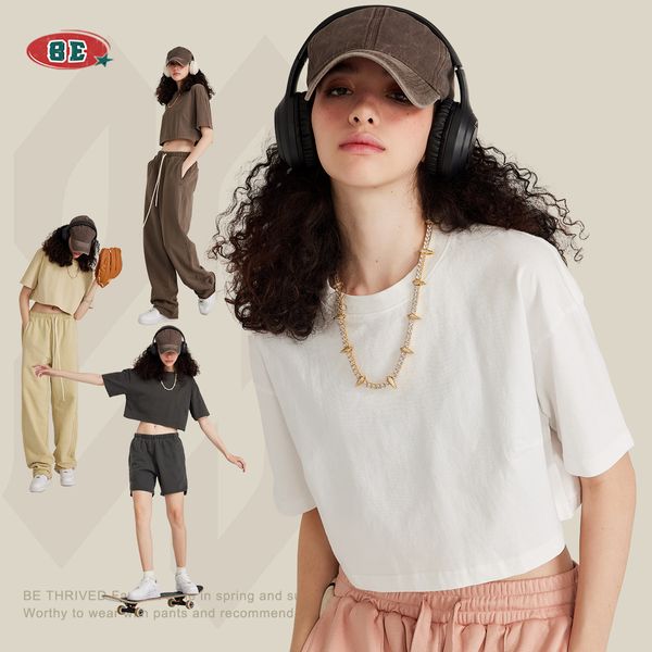 

be women's clothing | 2023 chun xia american street tide restoring ancient ways hitting scene t-shirt collar short sleeve women's, White