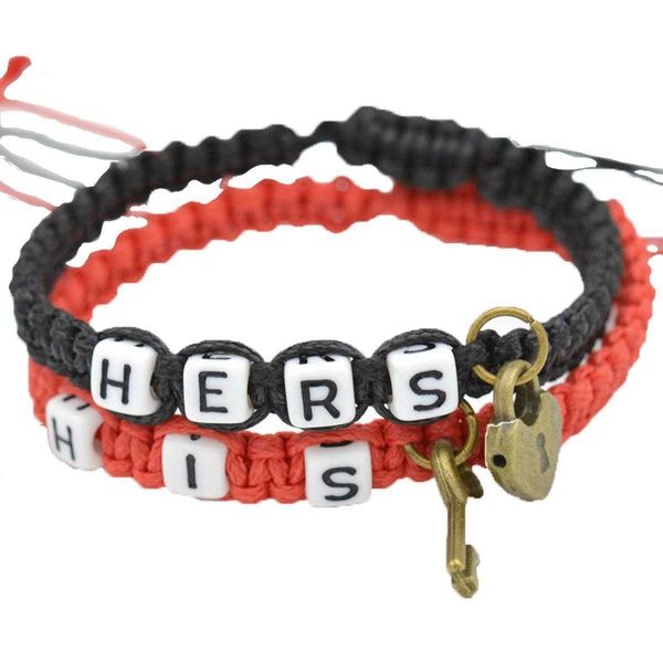 

fashion couple chain bracelet hers lock key mens womens jewelry woven, Black