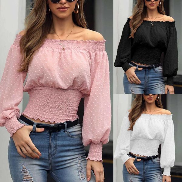 

women's t-shirt women off shoulder long sleeve tshirt spring ladies bardot loose t shirt autumn s2xl j230506, White