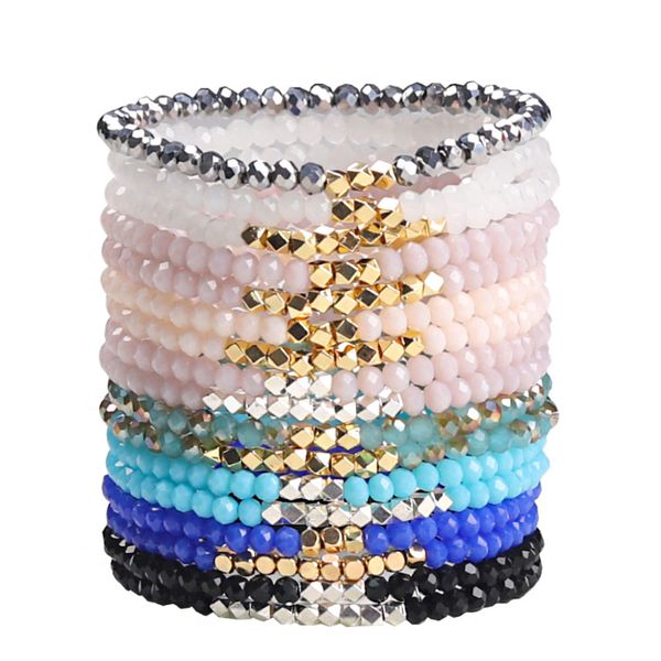 

handmade rope chain glass crystal beaded elasticity bracelets for women jewelry, Golden;silver