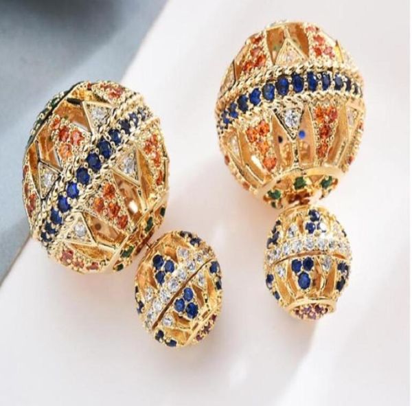 

14k gold plate s925 stud silver needle earrings hollowed out design color ball earrings1629097, Golden;silver