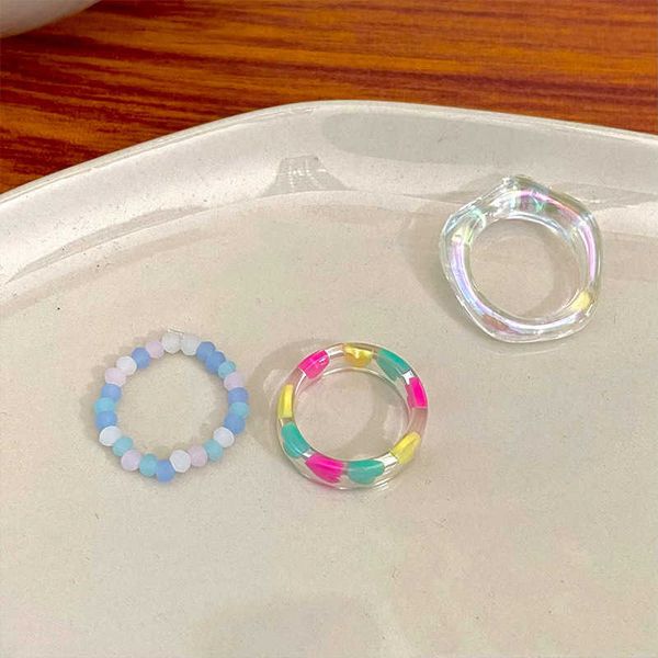 

band rings zhongv 2023 new threepiece set ring color acrylic ring fashion candy color transparent resin women's jewelry drop shipping z, Silver