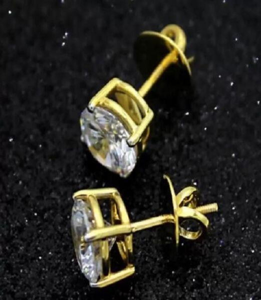 

2 tcw classic round moissanite stud earrings 14kt gold plated sterling silver2394957, Golden;silver