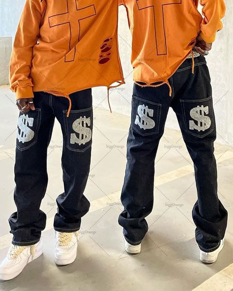 

men's jeans euroamerican style hip hop fashion graphic print jeans female y2k high street harajuku punk loose wide leg pants men's, Blue