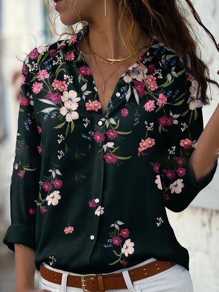 

womens blouses shirt daily weekend blouse long sleeve button print collar casual streetwear 230509, White