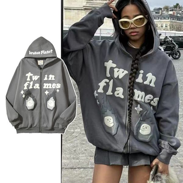 

cardigan sweatshirts hoodies men hip hop foam fire print zip pullover hoode big size vintage grey pullovers, Black;brown