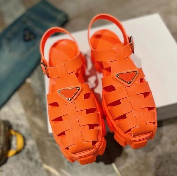 

designer sandals rubber thick sole hollow toe delivery new women's casual elevated buckle roman tide summer outdoor beach sandals, Black