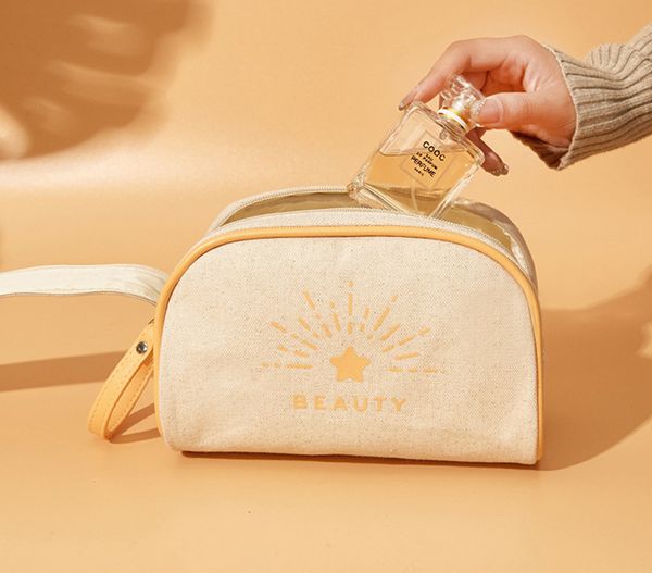 

dhl50pcs cosmetic cases women canvas beauty prints half moon double zipper protable wash storage bag