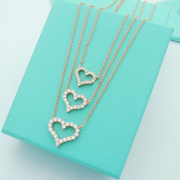 

radiant full diamond hollowed out heart pendant necklace for women luxury designer brand jewellery 14k gold plated jewellery anniversary gif, Silver