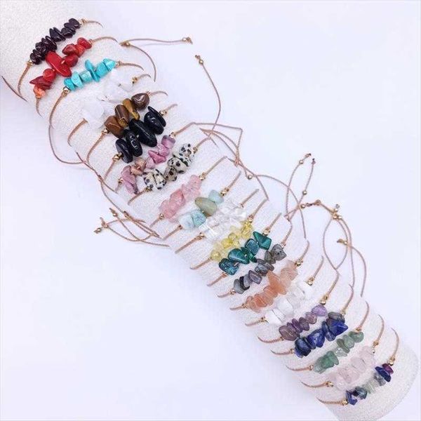 

gravel crystal bracelet irregular rough stone wax line woven, Golden;silver