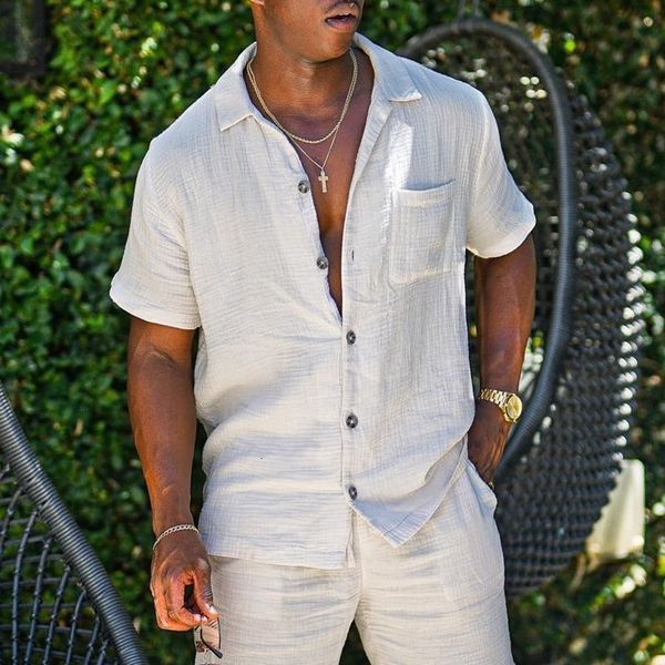 

men's tracksuits summer men hawaiian shirts sets casual solid color short sleeve shirt beach shorts fashion mens 2 piece suits ropa hom, Gray