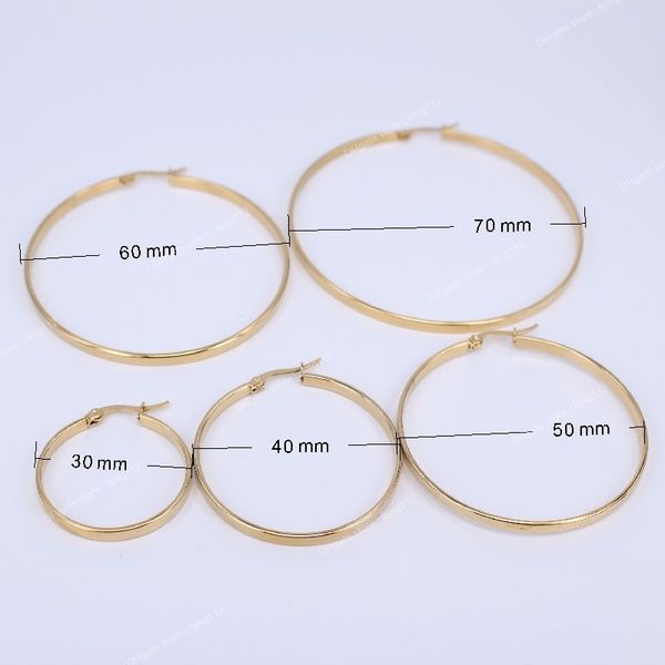 

diameter 30mm-60mm stainless steel jewelry big crystal hoop earrings gold color circle round earrings for women lh505 earringshoop earrings, Golden;silver