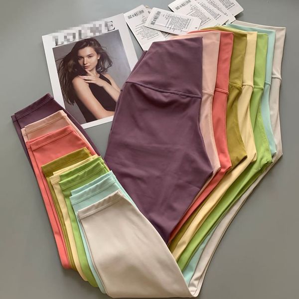 

l lycra fabric solid color women yoga pants high waist elastic sports gym wear leggings lady outdoor fitness running sports trousers quick d