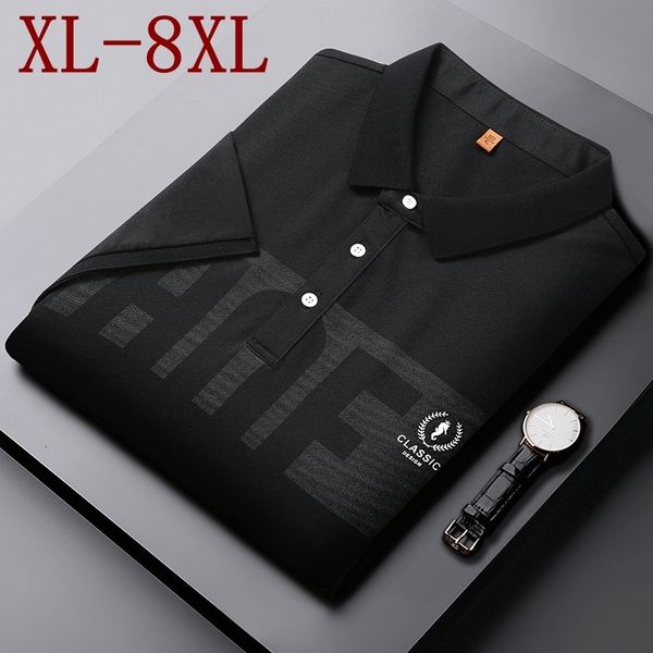 

men's polos 8xl 7xl 6xl summer hip hop printed shirt men short sleeve classic mens shirts comfortable breathable homme 230508, White;black