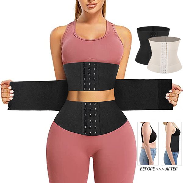 

women's shapers women waist trainer shapers bandage wrap cinchers lower belly fat hourglass body shapewear belly band weight loss sweat, Black;white