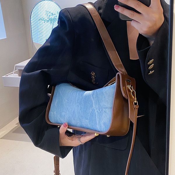 

evening bags fashion women pu leather handbag large capacity denim shoulder bags for women casual zipper clutch phone sac crossbody bags 230