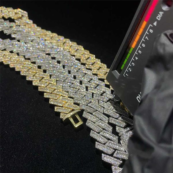 

iced out fully vvs moissanite baguette luxury cuban link chain fine hip hop jewelry baguette diamond 925 silver men necklace