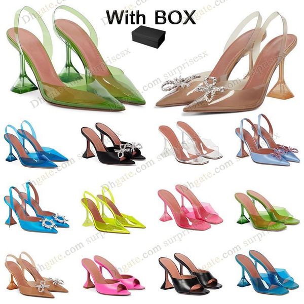 

transparent amina muaddi red heels sandals crystal embellished strap spool heel for slipper women summer luxury designers shoes sandals banq, Black