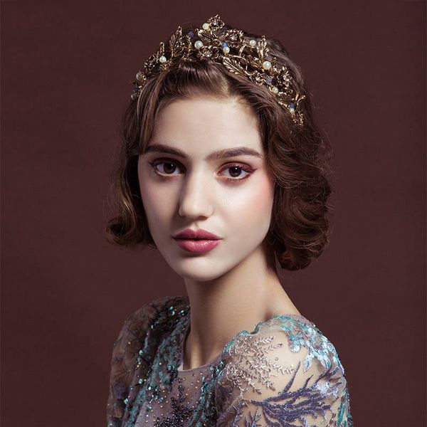 

ts-0127-a bridal headwear vintage metal alloy flower handmade hair band crown wedding dress shooting crown accessories high grade light luxu, Silver