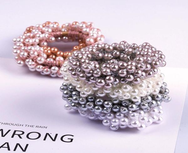 

woman elegant pearl hair ties beads girls scrunchies rubber bands ponytail holders hair accessories soft elastic hair band scrunch3979226, Slivery;white