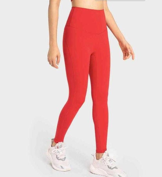 

lu-352 nude sports gym leggings running fitness cropped yoga pants women's high waist hip lifting slim tights, White;red