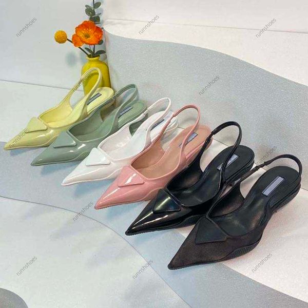 

luxury designer womens sandals triangle gauze rhinestone decorative calico ladies dress shoes smooth leather heel shoes, Black