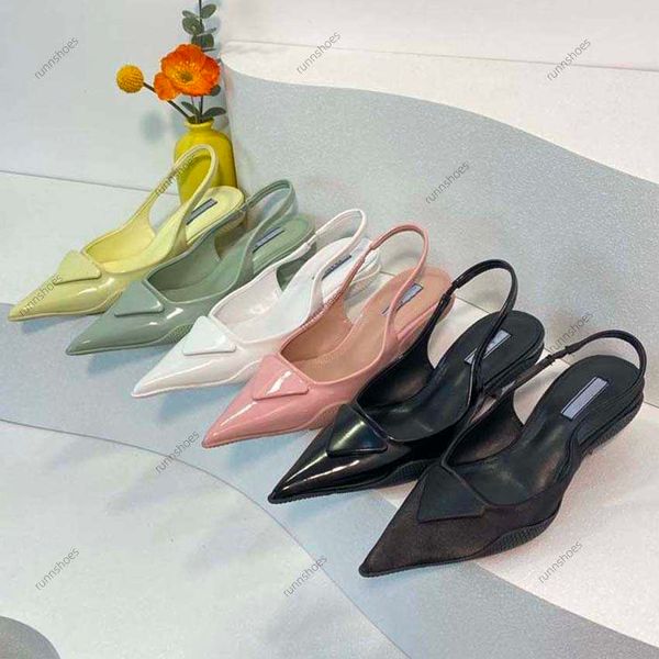 

quality sandals high triangle gauze rhinestone decorative calico ladies dress shoes luxury designer prad smooth leather heel