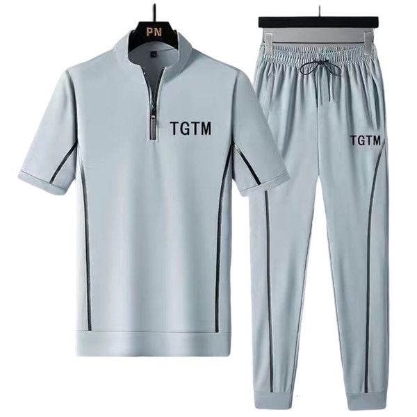 

men s tracksuits setelan pakaian olahraga pria kaus dan celana tipis tetap keren musim panas 230509, Gray