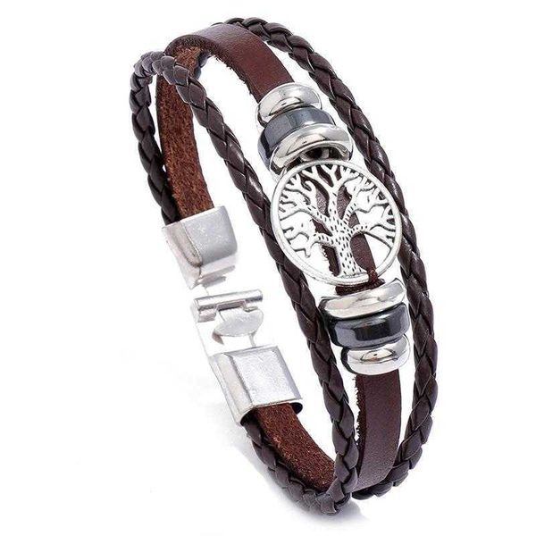 

fashion ornament personality tree woven bracelet mens leather, Golden;silver
