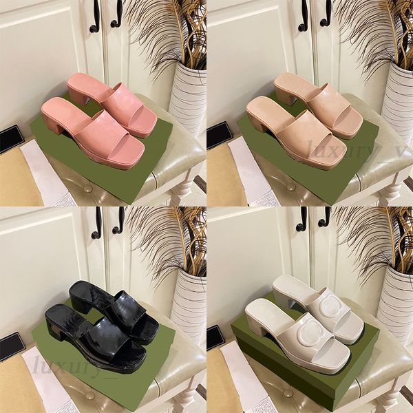 

designer women slippers chunky rubber slippers jelly sandals high heels summer thick bottom slipper pink beach slides with box, Black