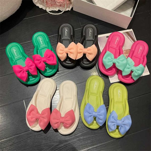 

sandals bowtie flip flops female soft sole cloud slippers shoes woman summer platform flat heels sandals women slides 230417, Black