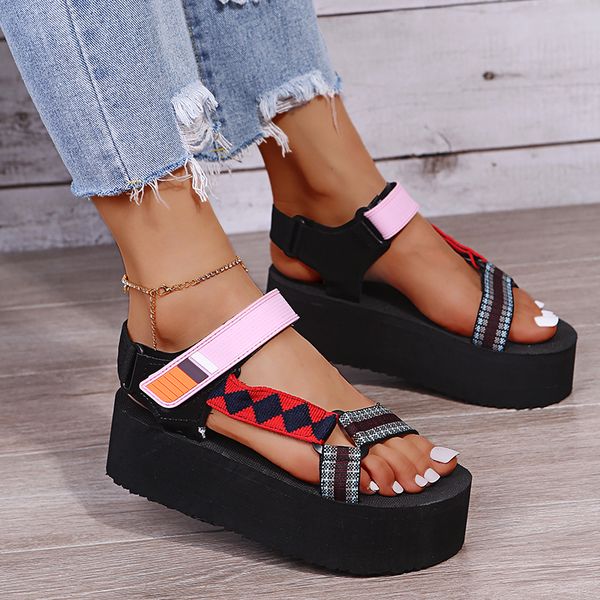 

height increasing shoes summer women's shallow mouth leaky toe platform sandals outdoor simple mixed color wedge sandal's 230508, Black;white