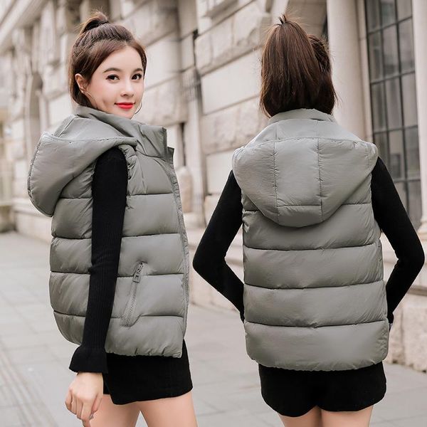 

leather hooded vest plus size women vest down jacket tank winter vest for women sleeveless jacket female autumn plus size waistcoat, Black