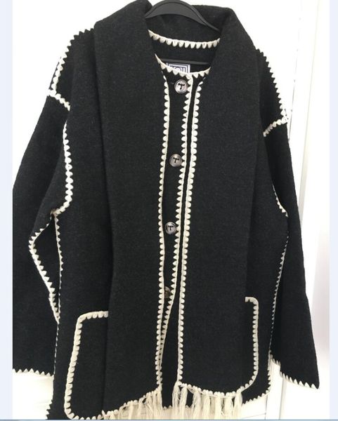 

toteme single-breasted tassel scarf wool coat, Black
