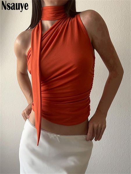 

women's tanks camis nsauye backless off shoulder halter tank women vintage sleeveless crop y2k clothes club female casual summer 23050, White