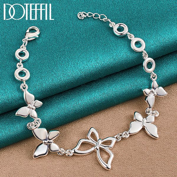 

chain doteffil 925 sterling silver five butterfly bracelet for woman fashion charm wedding party engagement jewelry 230508, Black