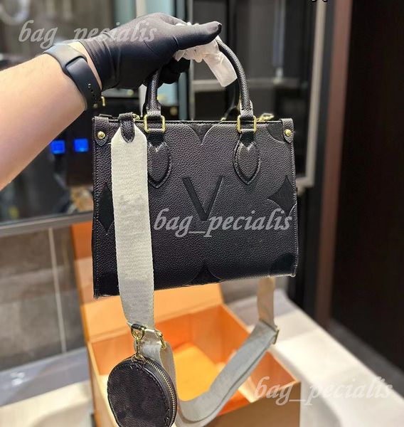 

luxury designer bag arge capacity tote bag genuine leather letter embossing flower monograms on the go shopping cross body round wallet