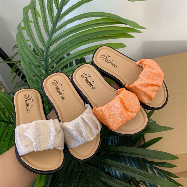 

slipper summer outdoor beach girls shoes children anti-slip home slippers glitter fabric crinkle sandals kids slippers csh1344 230509, Black;grey