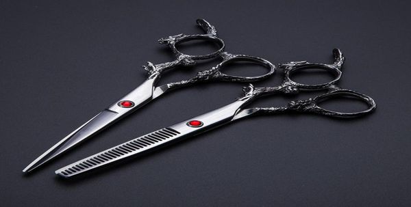 

professional 6 inch japan 440c dragon hair bag set cutting scissor barber thinning shears scisors hairdressing scissors1848780