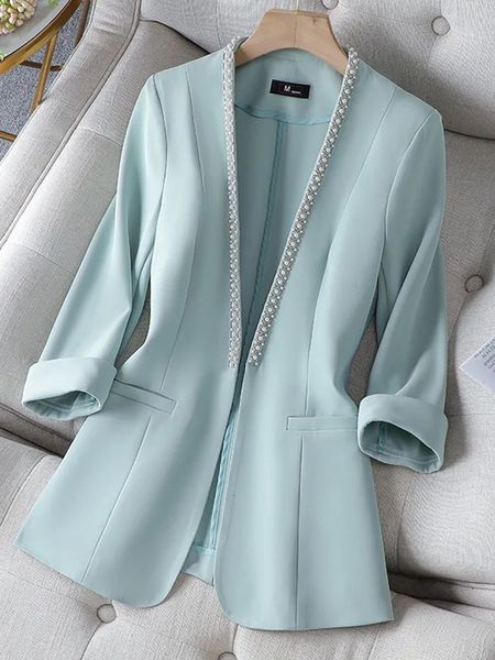 

women's suits blazers v neck thin suit spring and summer korean fashion professional wear half sleeve casual jacket office blazer 23050, White;black