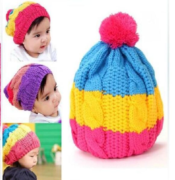 

rainbow wool knitted baby winter cap beanie hat baby toddler knitted children hats boy girl cap 5pcs 6651945, Blue;gray