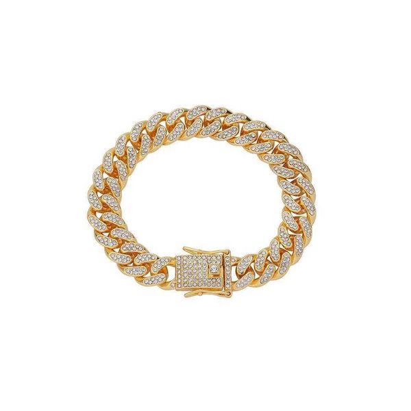 

hip hop full diamond cuban link all match thick type mens bracelet rap trend alloy ornament, Black