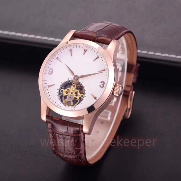 

classic fully automatic mechanical men's watch 42mm stainless steel dial multi-color leather waterproof luminous business fashion watch, Slivery;brown