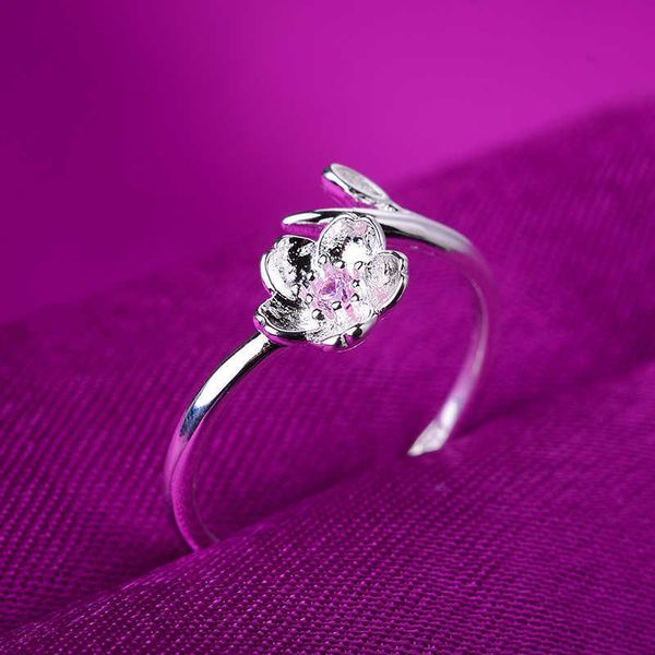 

band rings 2023 new sakura rings for women fresh design silver color opening ring anniversary party jewelry gift wholesale z0509