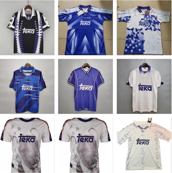 

94 95 96 97 98 retro real madrids redondo soccer jerseys 1994 1995 1996 1997 1998 #7 raul #9 zamorano home white away blue football shirts v, Black;yellow