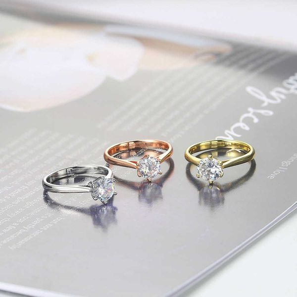

band rings zhouyang rings for women forever classic simple style six claws cubic zirconia 3 color wedding gift fashion jewelry kcr033 z0509, Silver