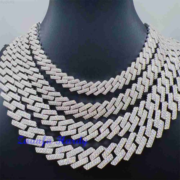 

custom hip hop jewelry 10mm 12mm 13.5mm 15mm 20 inches cuban link necklace 2 rows vvs gra certified moissanite cuban chain, Silver
