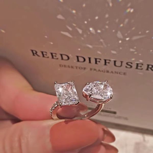 

charm water drop finger ring lab diamond 925 sterling silver party wedding band rings for women personal birthday jewelry gift, Slivery;golden