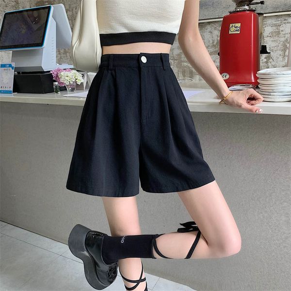 

womens shorts y2k women high waist white korean fashion pleated wide leg pants summer casual all match female preppy style 230508, White;black