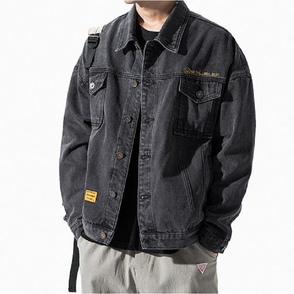 

men's jackets blue denim pockets jacket spring and autumn japanese denim jacket male korean version trend student wild loose overalls c, Black;brown